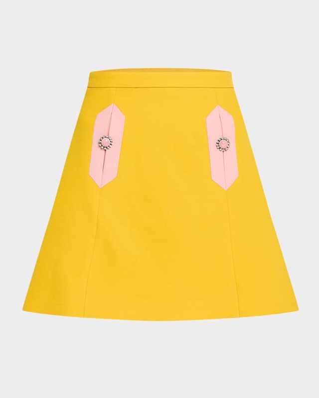 Contrast Seamed Short Wool Skirt